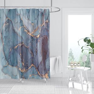 YULUOSHA Duschvorhang Blaugrauer Marmor Goldstaub abstrakt wasserdicht Duschvorhang Shower Curtain 200 x 200 cm MIT 12 HAKEN
