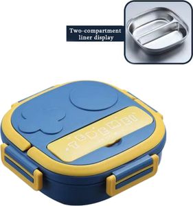 Thermo-Bentobox, Brotdose Box mit Thermo-Mittagessen Bento Wärmedämmung Edelstahl 3 Grids von Containern Auslaufsichere Lebensmittel Blau