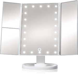 Kosmetické zrcátko třípanelové s LED osvětlením Kosmetické Make-Up zrcátko s dotykovým ovládáním intenzity osvětlení 3 barvy světla 3x 2x, 16x Retoo Kosmetické zrcátko třípanelové s LED osvětlením Kosmetické Make-Up zrcátko s dotykovým ovládáním intenzity osvětlení 3 barvy světla 3x 2x, 16x Retoo