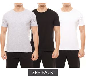 3er Pack watson´s Herren Basic T-Shirt aus Baumwolle Rundhals-Shirt Weiß, Schwarz, Grau, Größe:XL