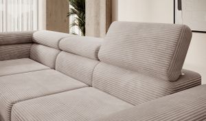 Selsey Ecksofa Stevil - L-Sofa mit Schlaffunktion, Bettkasten, Ottomane links, Cordbezug Dunkelbeige