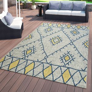 Flachgewebter In- & Outdoor Teppich Ethno Abstraktes Geometrisches Design Gelb Größe 160x220 cm