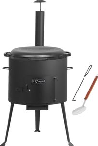 BBQ-Toro liatinový kotlík Kazan 19 l s kachľami Kazan Ø 44 cm, liatinový kotlík s pokrievkou, kotlík na guláš, kotlík na oheň