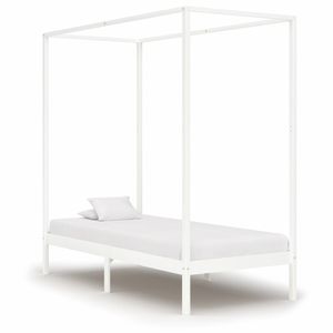 BEST HOME- Himmelbett-Gestell Bettgestell Doppelbett mit Lattenrost Weiß Massivholz Kiefer 100x200 cm