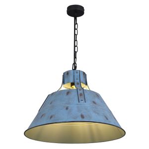 Globo Lighting Hängeleuchte Metall blau, antik Dekorstanzungen, Metall blau, antik, Kabel Textil Schwarz, mit Kette, ø: 450mm, H: 1500mm, exkl. 1x E27 60W 230V