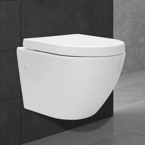 ECD Germany Spülrandloses Hänge-WC kurz mit abnehmbaren WC-Sitz, Weiß, aus Duroplast, Toilette mit Absenkautomatik Softclose und Antibakterieller Oberfläche