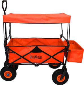 Bollerwagen faltbar mit Dach, Vollgummi-Räder, Hecktasche und Teleskopgriff