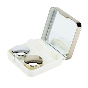 Linsenbox, Kontaktlinsenbehlter, Bunter Kontaktlinsenbox-Halterbehlter, Outdoor-Mini-Kontaktlinsen-Aufbewahrungsset mit Spiegel für Reisen und Zuhause(Gold)