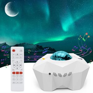 LED projektor hvězdné oblohy Aurora Lamp,noční světlo s dálkovým ovládáním/Bluetooth/hudební přehrávač/časovač pro vánoční večírek v ložnici, bílý