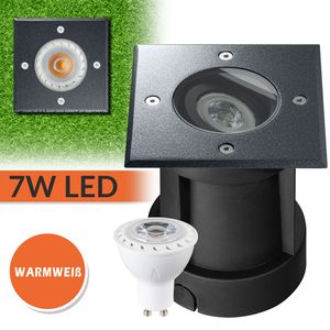 LED Bodeneinbaustrahler Set - Schwenkbar - Eisenglimmer grau DB703 - 7W LED GU10 von LEDANDO - warmweiß - eckig - IP67 - Metallglanz