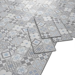 ARTENS - PVC Bodenbelag GATSBY BLUE - Click Vinyl-Fliesen - Vinylboden- Zementfliesen Muster - Blau-grau / Weiß - FORTE - 61 cm x 30,5 cm x 4,2 mm - Dicke 4,2 mm - 1,49m²/8 Fliesen
