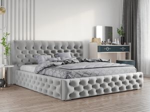GRAINGOLD Glamour Chesterfield posteľ 180x200 cm Velutto - zamatová posteľ s lamelovým roštom a posteľným boxom - svetlosivá (Magic velvet 2218)