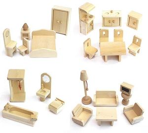 Möbelset für Puppenhaus FREDA aus Holz 28 Teile