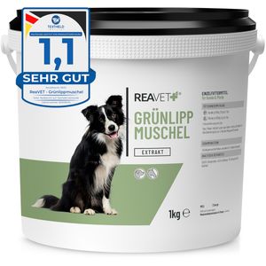 REAVET Konzentrat Grünlippmuschel Hund Pulver 1 kg, Grünlippmuschelpulver Hund Pferd, Grünlippmuschel für Hunde hochdosiert Knochenschutz