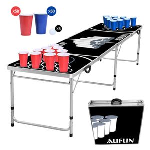 LZQ Beer Pong Tisch Klappbarer Audio Table Design Wurfspiele Kratz- und Wassergeschützt für den Sommer & Festival Partyspiele Trinkspiele