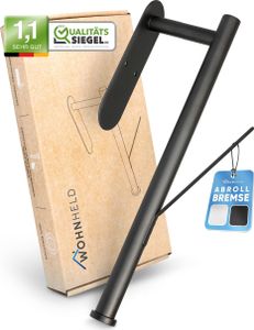WOHNHELD® Küchenrollenhalter ohne Bohren [Mit Abroll-Bremse] für einhändiges Abreißen - Edelstahl schwarz - Dämpfungseffekt - Zewa Rollenhalter zum Kleben Papierrollenhalter Küche Wohnmobil Geschenk