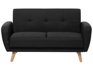 BELIANI 2-Sitzer Sofa Schwarz Stoffbezug mit Holzbeinen Schlaffunktion Verstellbar Rechteckig Skandinavisch Modern Wohnzimmer Ausstattung Schlafsofa