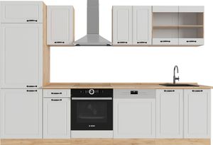 Vicco Küchenzeile R-Line, 300 cm ohne Arbeitsplatte, Weiß Landhaus/Goldkraft Eiche