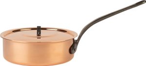 Cuisine Romefort | Kupfersauteuse Ø 22 cm | verzinnt mit Gusseisengriff und Deckel | Kasserolle aus massivem Kupfer