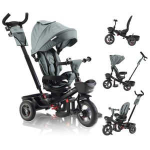 FableKids® Dreirad 5in1 Kinderdreirad Kinder Lenkstange Fahrrad Baby Kinderwagen Grau