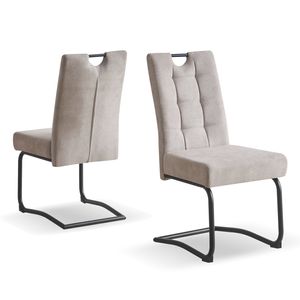 B&D home Esszimmerstühle SOFIA 2er Set | Freischwinger Stühle Schwingstuhl für Esszimmer, Küche, Büro | retro industrial | Webstoff Grau