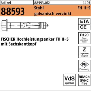 Fischer Hochleistungsanker - galv. verz. mit 6-kant Schraube - FH II - 10/10 S- 50 Stk