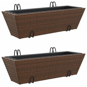 vidaXL Pflanzkübel mit Haken 2 Stk. Braun Poly Rattan