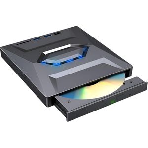 AIORBER 4 in 1 Externes DVD Laufwerk, USB 3.0/Type-C, CD/DVD Brenner, SD Kartenleser, USB Hub, Plug & Play, Schwarz