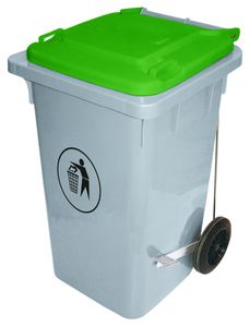 Contacto Abfalleimer aus Kunststoff, 100 Liter, grüner Deckel, seitliches Tretpedal, 52,5 x 80 cm