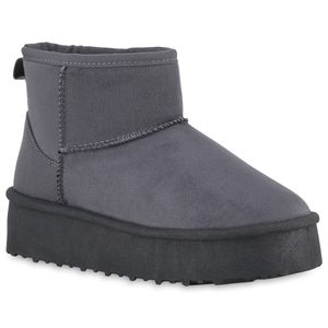 VAN HILL Damen Warm Gefütterte Winter Boots Profil-Sohle Plateau-Schuhe 840765, Farbe: Grau, Größe: 39