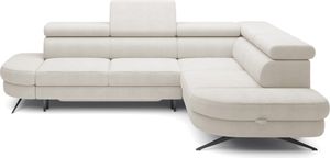 ECKSOFA OTIS L-förm, Schlaffunktion, verstellbare Kopfstützen, in AURORA-Stoff, lose Rückenkissen, freistehend, RECHTS 218x276x97 cm White