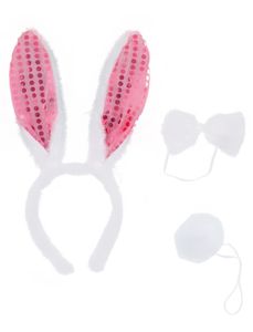 Bunny Kostüm Hase y Häschen Rosa Hasenkostüm Hasenohren Fliege Puschel Fastnacht Cosplay Verkleidung Kit Set