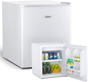 COSTWAY 46L Mini Kühlschrank BxH: 45x50cm, Flaschenkühlschrank mit Gefrierfach, Getränkekühlschrank 7 Temperaturstufe einstellbar, wechselbarer Türanschlag, , weiß