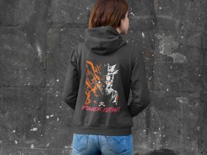 Bio Damen Hoodie Kapuzenpullover Anime Naruto Power Jutsu Fuchs Face