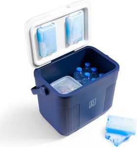 Brisby Kühlbox - Frigobox - 22L - Blau - Bis zu maximal 40 Stunden Isolation - Inkl. 4 dicke Kühlakkus von 450ml - Temperatursichere Verschluss - Neues Design mit Kühlakkus im Deckel verriegelt