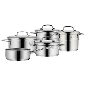 WMF Mini Topfset klein 5-teilig, Cromargan Edelstahl poliert, Töpfe mit Metalldeckel, Induktionstöpfe, Topf Induktion, stapelbar, ideal für kleine Portionen oder Singlehaushalte