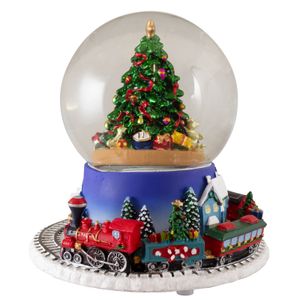 Schneekugel mit Spieluhr 17cm Weihnachtsbaum mit Zug bunt