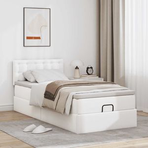 Design Ottoman-Bett mit Matratze Weiß 100x200 cm Kunstleder, Klassische Betten 2024 Neu