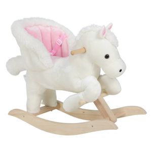 WOLTU Hojdací kôň Detské hojdacie zvieratko Hojdacie sedadlo Plyšová hojdacia hračka s popruhom, PP bavlna, biela + ružová