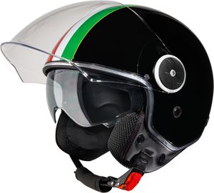 VINZ Neiva Jethelm mit Doppelvisier | Roller Helm mit Italienische Flagge & mit Sonnenblende | In Gr. XS-XXL | ECE 22.06  | Motorradhelm mit Visier | Viele Farben Erhältlich - Schwarz | M (57 - 58 cm)