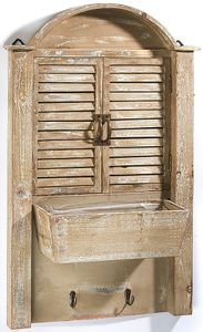 Kobolo Deko-Fensterladen - Holz - braun - Schublade zum Bepflanzen - 44x14x76