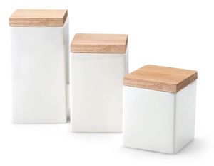 Continenta 3er Set Vorratsdosen aus Keramik, quadratisch, mit Holzdeckel, Profi Vorratsbehälter, 0,8 Liter, 1,0 Liter und 1,2 Liter, Set by Danto®