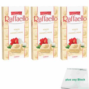 Ferrero Schokolade Raffaello Kokos und Mandelcreme 3er Pack (3x90g Tafel) + usy Block