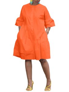 Damen Sommerkleider Baumwolle Kleider Minikleider Freizeitkleider Kurzarm Strandkleid Orange,Größe M