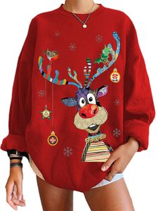 Damen Weihnachten Elch Löffel Hals Langarm Winter Pullover Pullover Loses Top,Farbe:Red,Größe:L