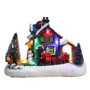 umweltfreundliche weihnachtsschmuck bruchsicheres harz led leuchtende miniaturhaus statue für zu hause