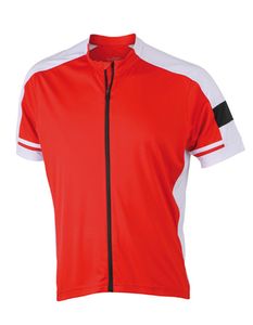 JN454 James+Nicholson Herren Bike T-Shirt Fahrradshirt 1/2-Arm, durchgehender Reißverschluss + Regenponcho gratis, Größe:L, Farbe:RED