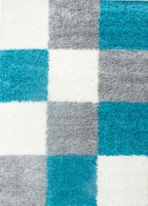 Teppium Hochflor Teppich Shaggy Karo Design Weich Teppich Wohnzimmer Flauschig, Türkis, 120 x 170 cm