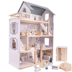 KIK - Dřevěný domeček pro panenky + 80cm nábytek