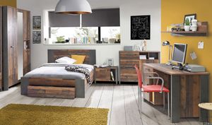 Jugendzimmer Cedric 63 Old Wood Vintage 6-teilig Schlafzimmer Bett